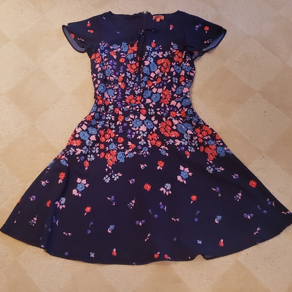 Modcloth Navy Blue and Flowers Dress, Sz S - Picture 2 of 16